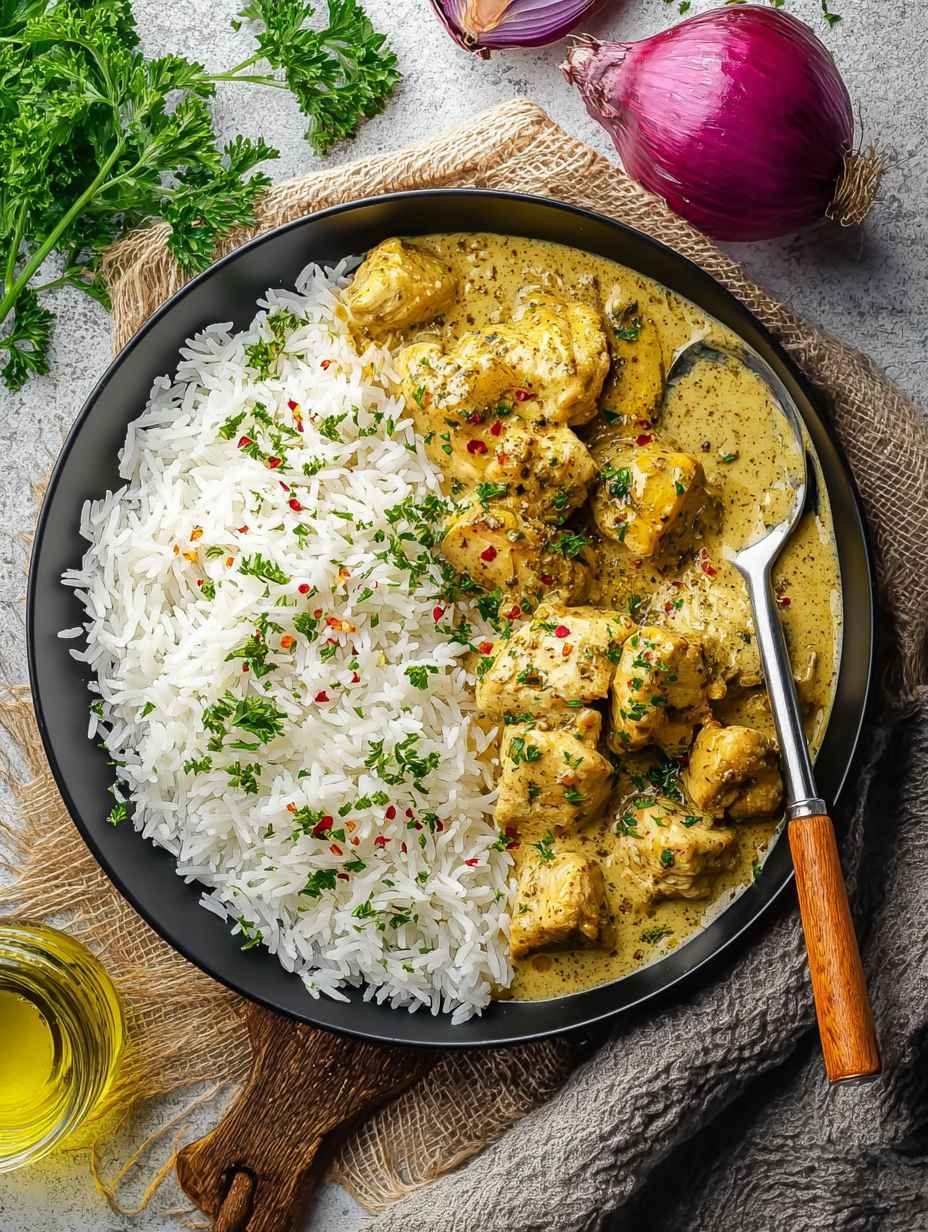 Das köstlichste cremige Hähnchen Curry mit Reis image 2