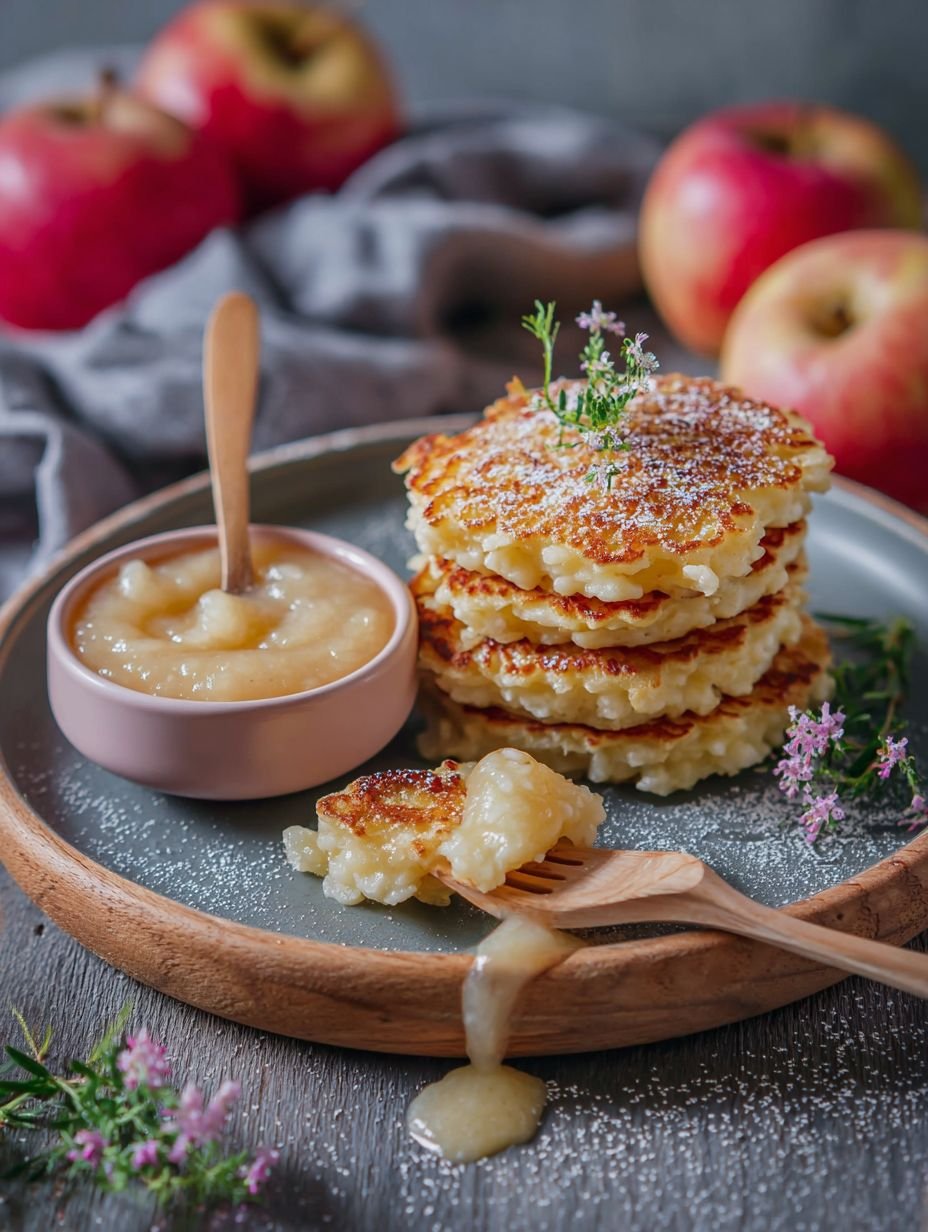 Fluffige Milchreispuffer mit Apfelmus – einfaches Rezept image 2