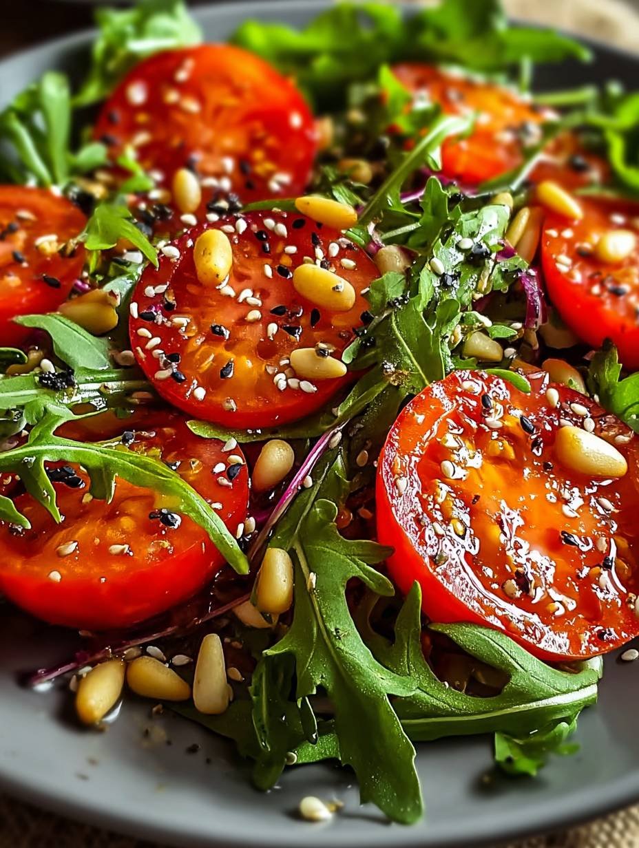 Frischer Rucola-Salat mit Tomaten und gerösteten Pinienkernen image 2