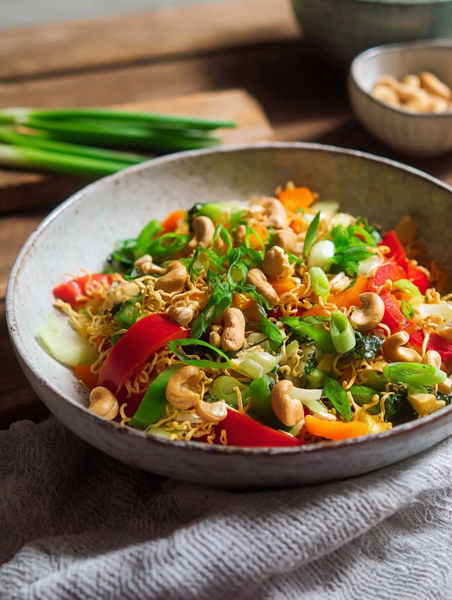 Knuspriger Salat mit Cashews und buntem Gemüse genießen image 2