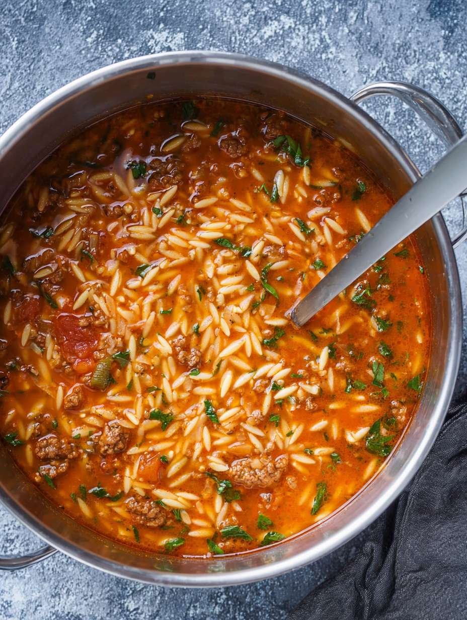 Schnelle und köstliche Kritharaki Suppe mit veganem Hack image 2