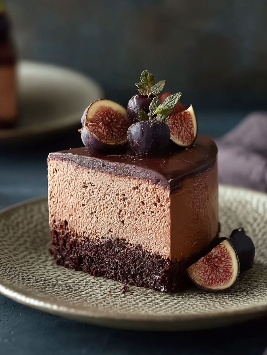 Schokoladen-Mousse-Torte mit Brownie-Boden und Früchten image 2